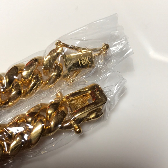 12mm Gold Chain Polished 18k Cuban Link Curb Chain - Picture 4 of 4